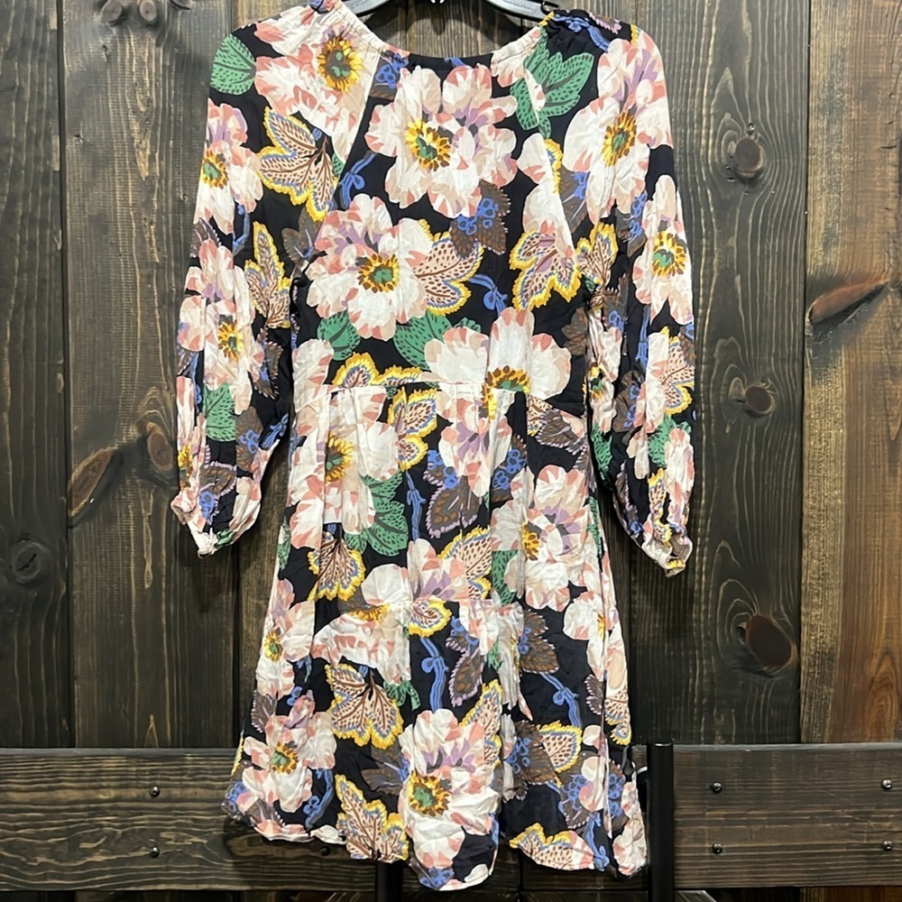 By Anthropologie Floral Tiered Tunic Dress XS V-neck Boho Chic Cottage Garden - Picture 6 of 10